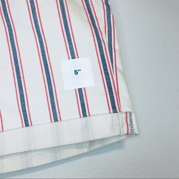 New! Old Navy High Rise Button Fly Blue Red Stripes Patriotic Denim Jean Shorts - Picture 5 of 10